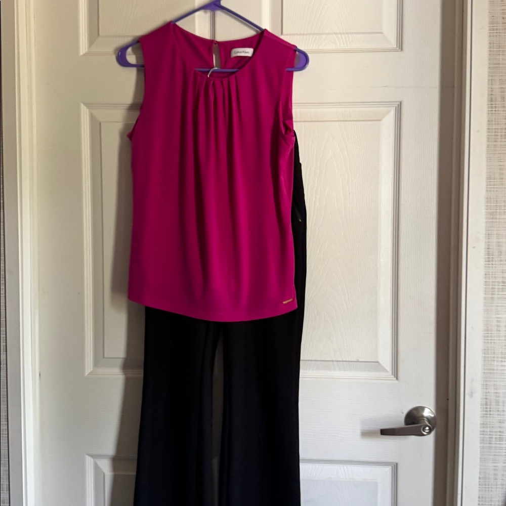 Pink Sleeveless Top and Black Pants Set